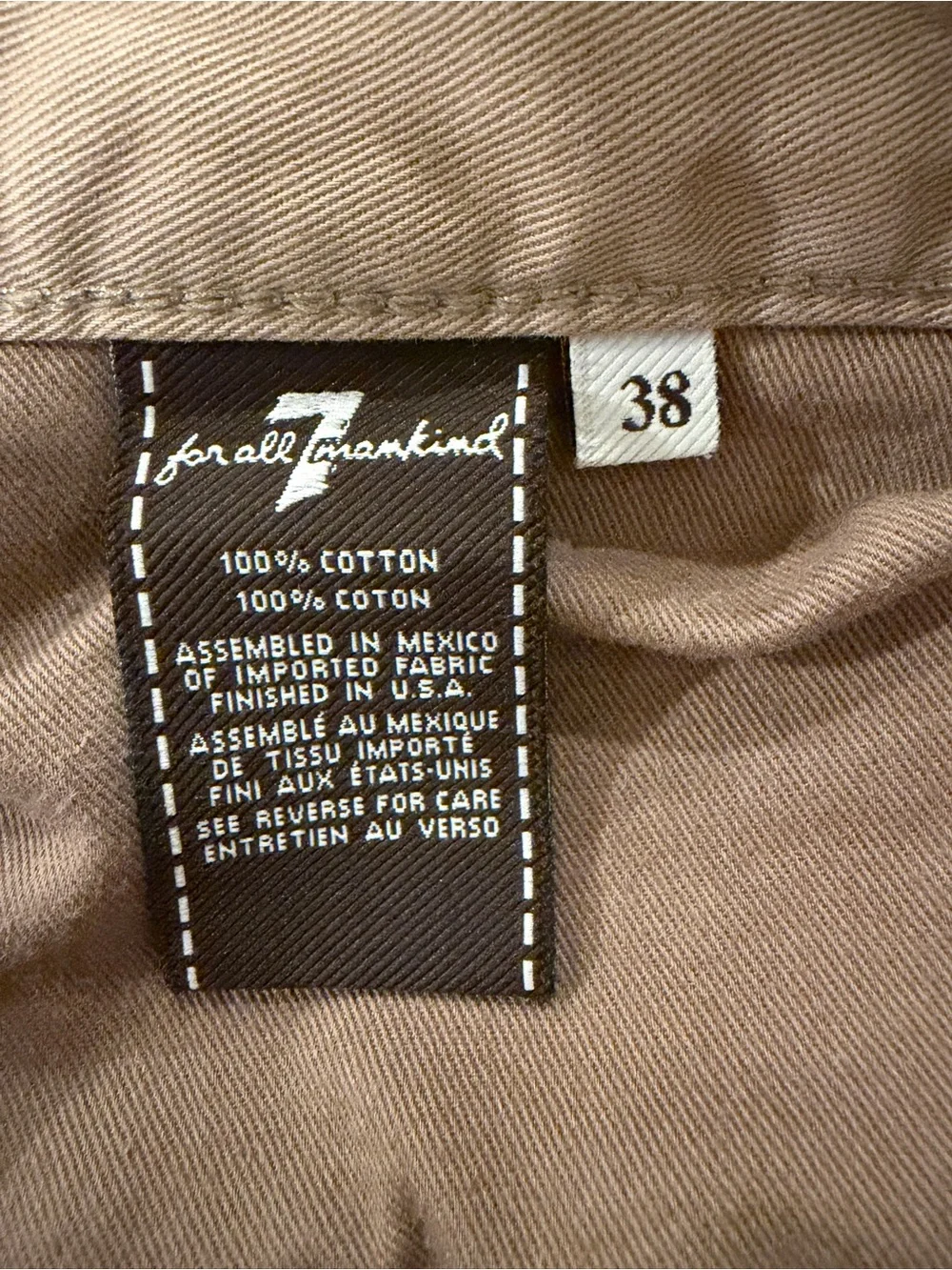 7 For All Mankind Carsen Easy Straight Leg Cotton Pants Tan Brown Size 38